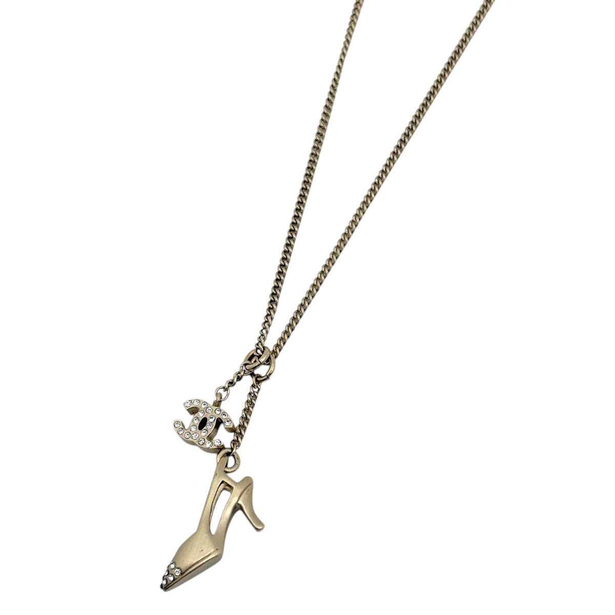 Chanel Necklace CC Logo High Heels Rhinestone Gold