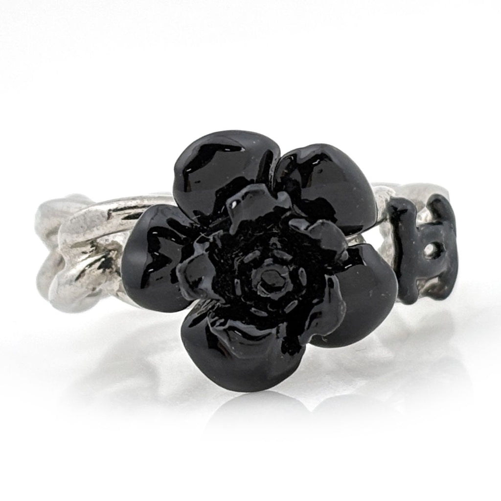 Chanel Ring CC Logo Camellia Silver Plated Black — view 2