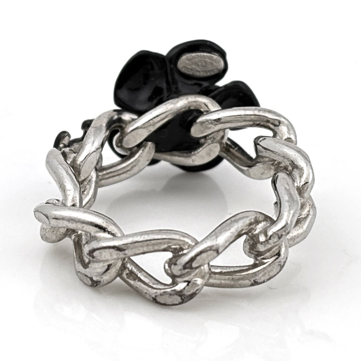 Chanel Ring CC Logo Camellia Silver Plated Black — view 3