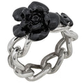 Chanel Ring CC Logo Camellia Silver Plated Black
