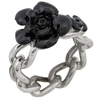 Chanel Ring CC Logo Camellia Silver Plated Black