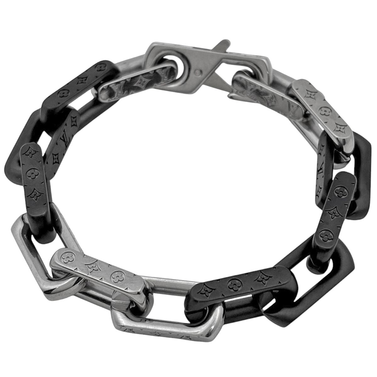 Louis Vuitton Bracelet Monogram Chain Metal Silver Black