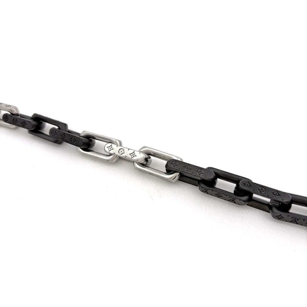 Louis Vuitton Bracelet Monogram Chain Metal Silver Black — view 2