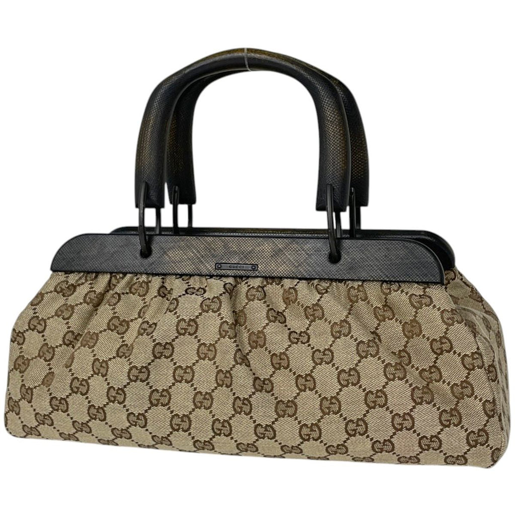 Gucci Handbag Wood Handle GG Pattern Canvas Beige