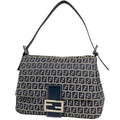 Fendi Shoulder Bag Zucchino Pattern Mamma Bucket Canvas Navy