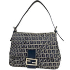 Fendi Shoulder Bag Zucchino Pattern Mamma Bucket Canvas Navy