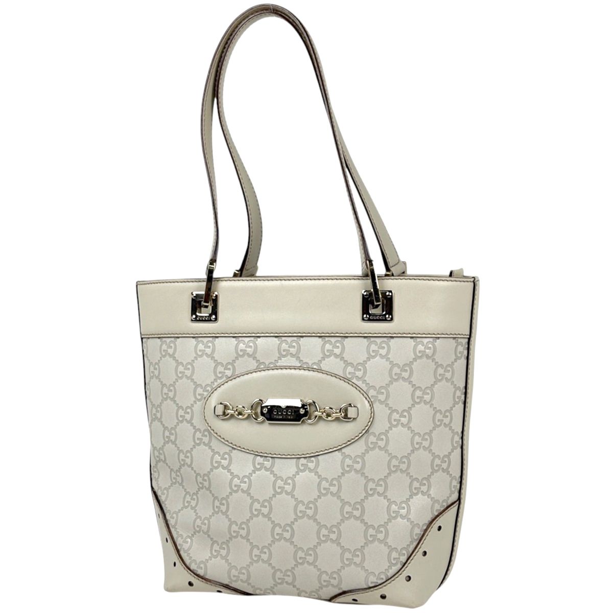 Gucci Guccissima Tote Bag GG Pattern Shimarais White