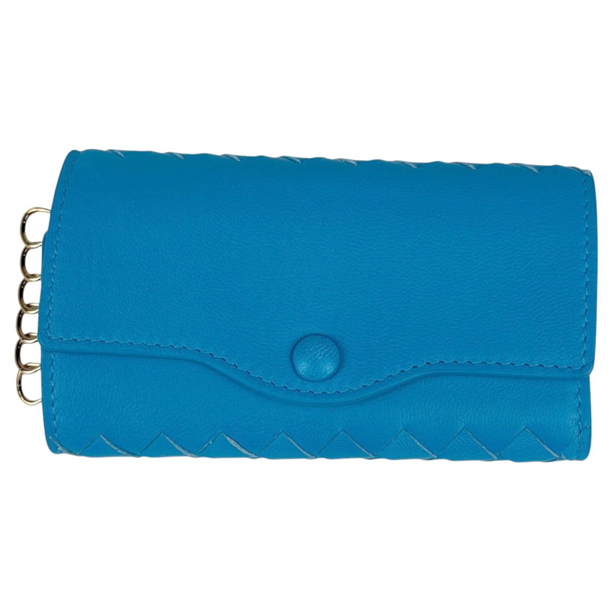 Bottega Veneta Key Case Intrecciato 6 Rows Leather Blue Key Holder