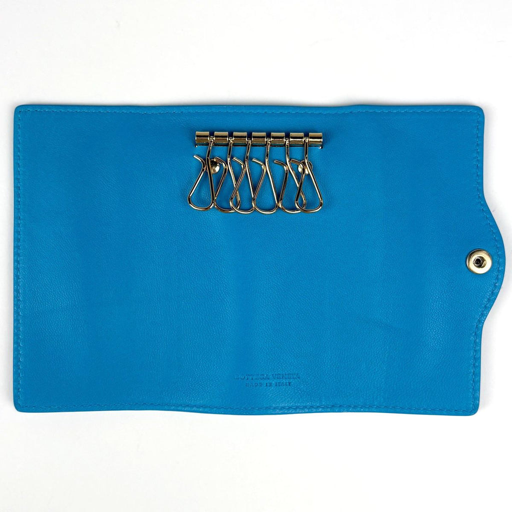 Bottega Veneta Key Case Intrecciato 6 Rows Leather Blue Key Holder — view 5