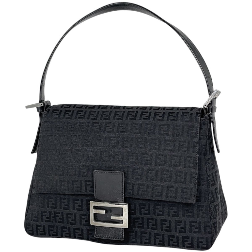 Fendi Shoulder Bag Zucchino Pattern Canvas Black