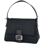 Fendi Shoulder Bag Zucchino Pattern Canvas Black
