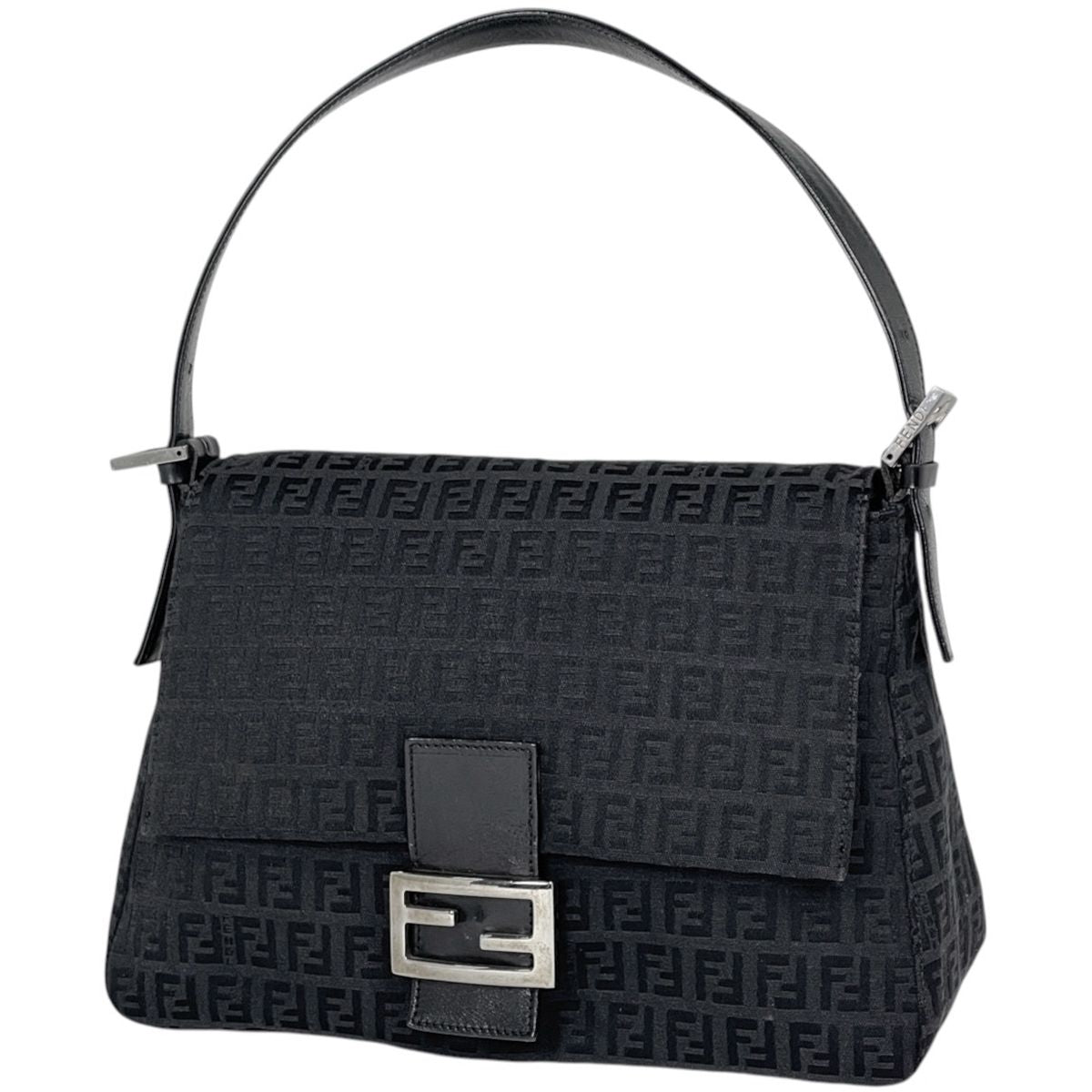 Fendi Shoulder Bag Zucchino Pattern Canvas Black