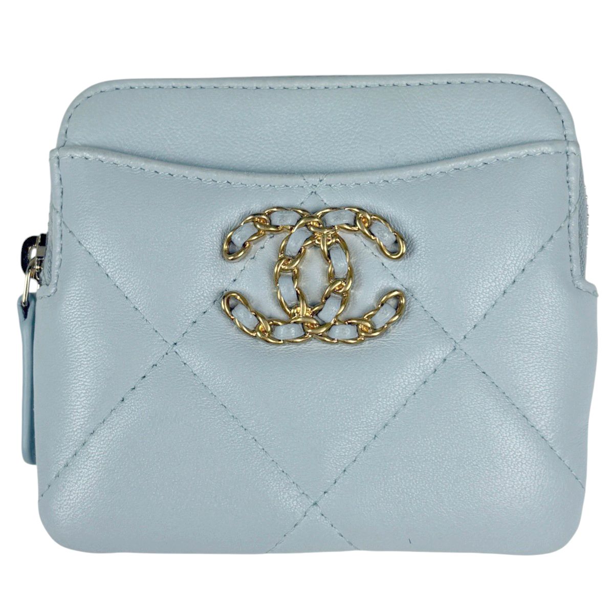 Chanel Coin Case 19 CC Logo Zip Leather Light Blue