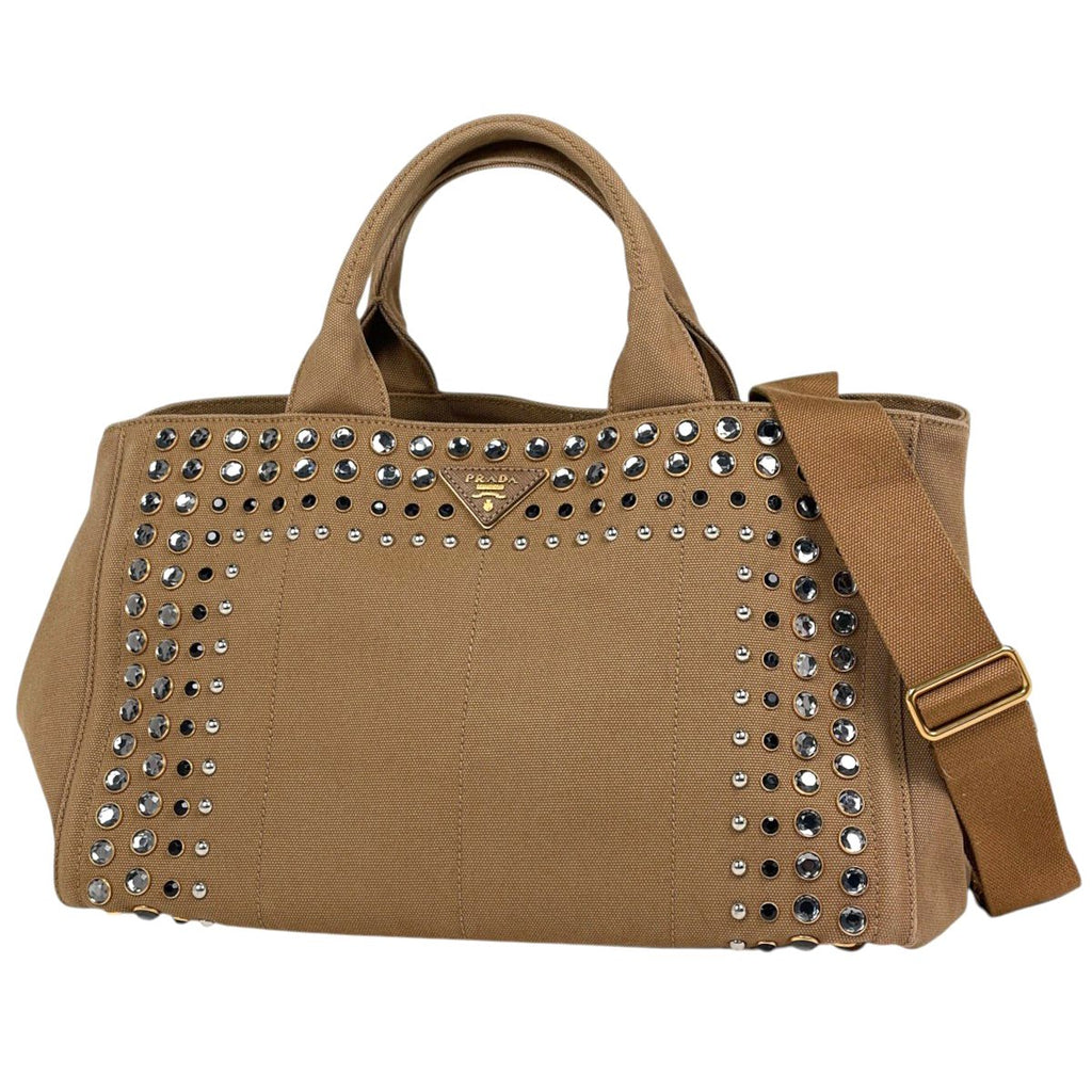 Prada Tote Bag Canapa 2-Way Canvas Brown