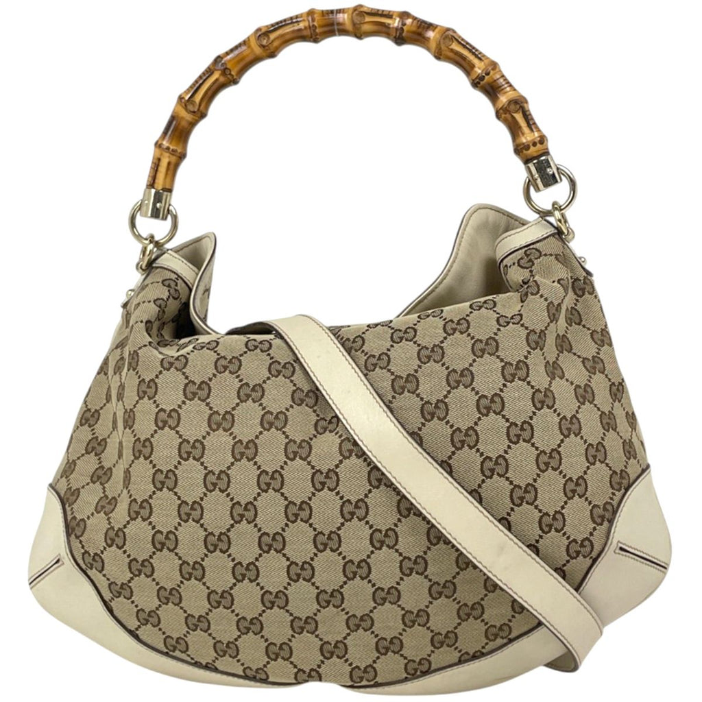 Gucci Shoulder Bag Bamboo GG Pattern Canvas Beige White