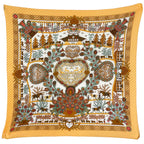Hermes Carre 90 Decoupages Scarf Paper Cutting Pleats Silk Yellow Multicolor