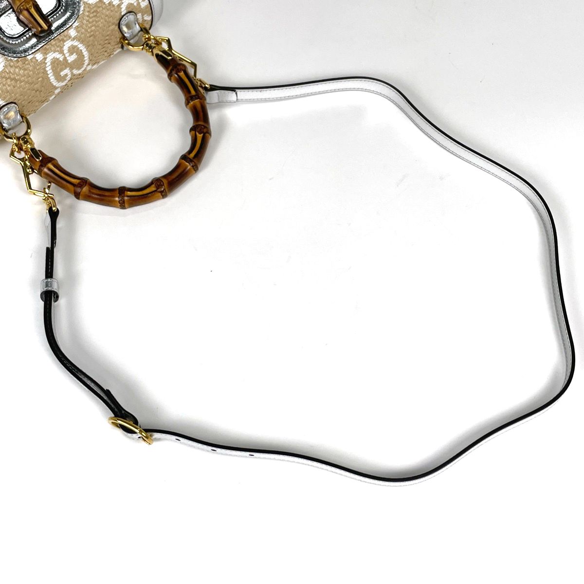 Gucci Handbag Bamboo 2-Way Enamel Raffia Beige Silver — view 6