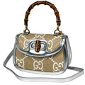 Gucci Handbag Bamboo 2-Way Enamel Raffia Beige Silver
