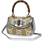 Gucci Handbag Bamboo 2-Way Enamel Raffia Beige Silver