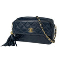 Chanel Shoulder Bag CC Logo Fringe Leather Navy