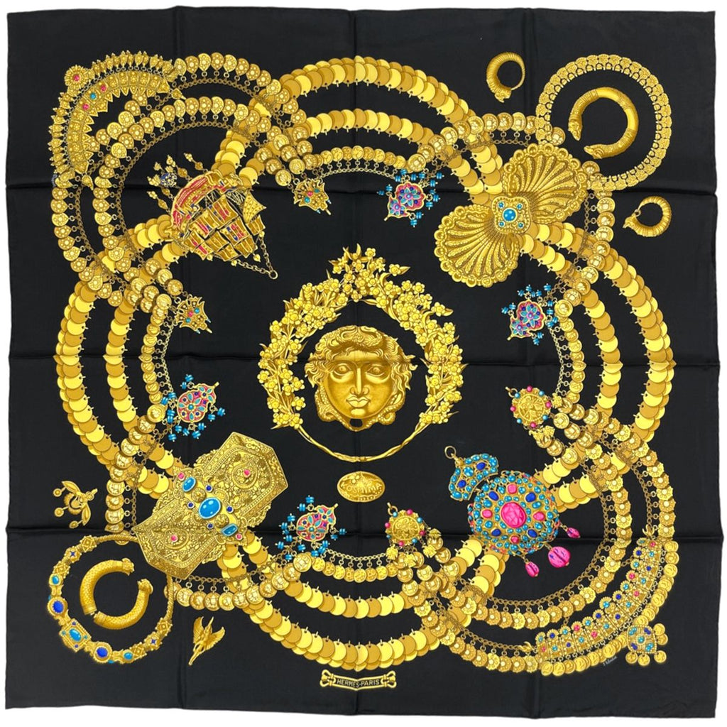 Hermes Carre 90 Kosmima Scarf Space Silk Black Gold