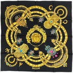 Hermes Carre 90 Kosmima Scarf Space Silk Black Gold