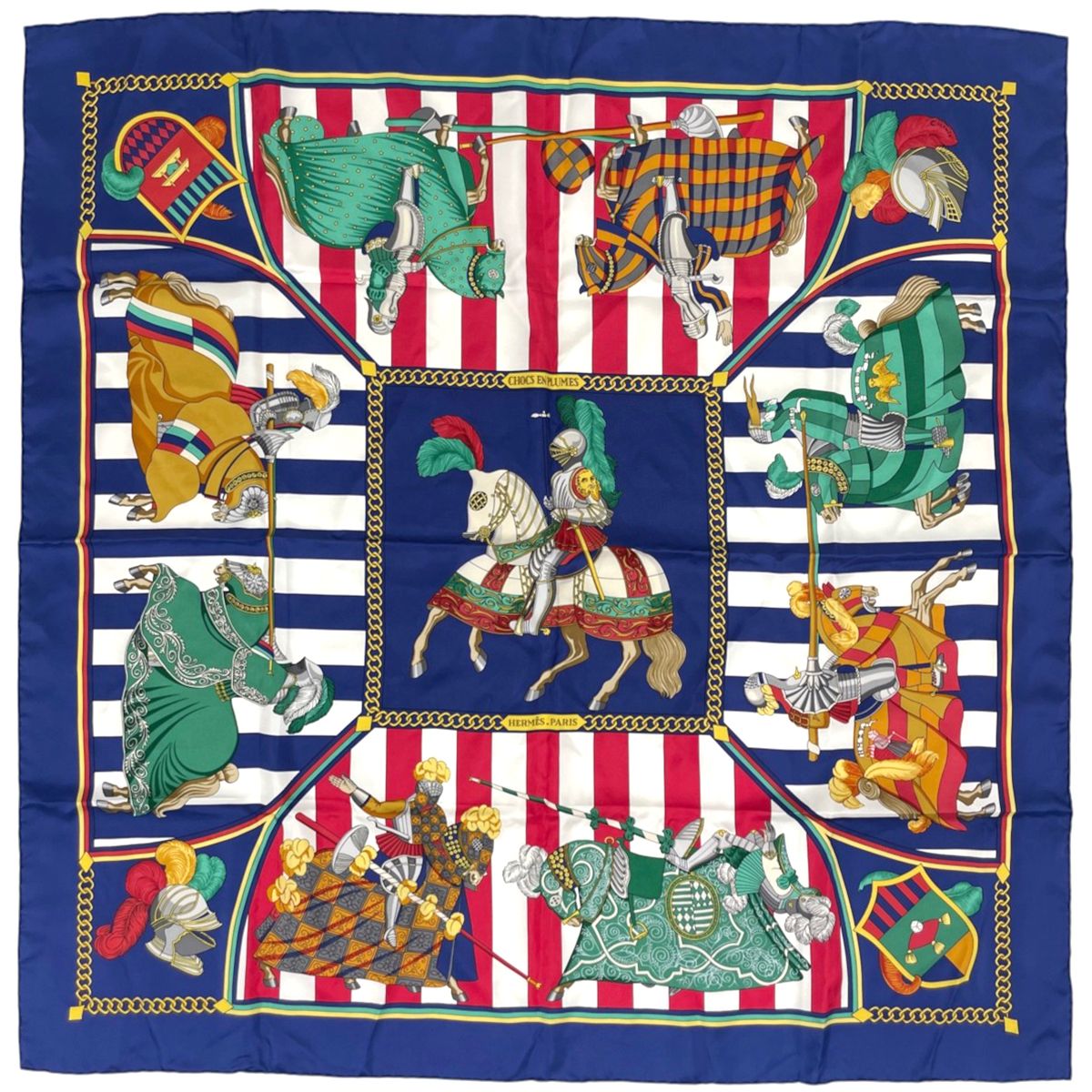 Hermes Carre 90 Chocs en Plumes Scarf Clash of Feathers Horse Pattern Armor