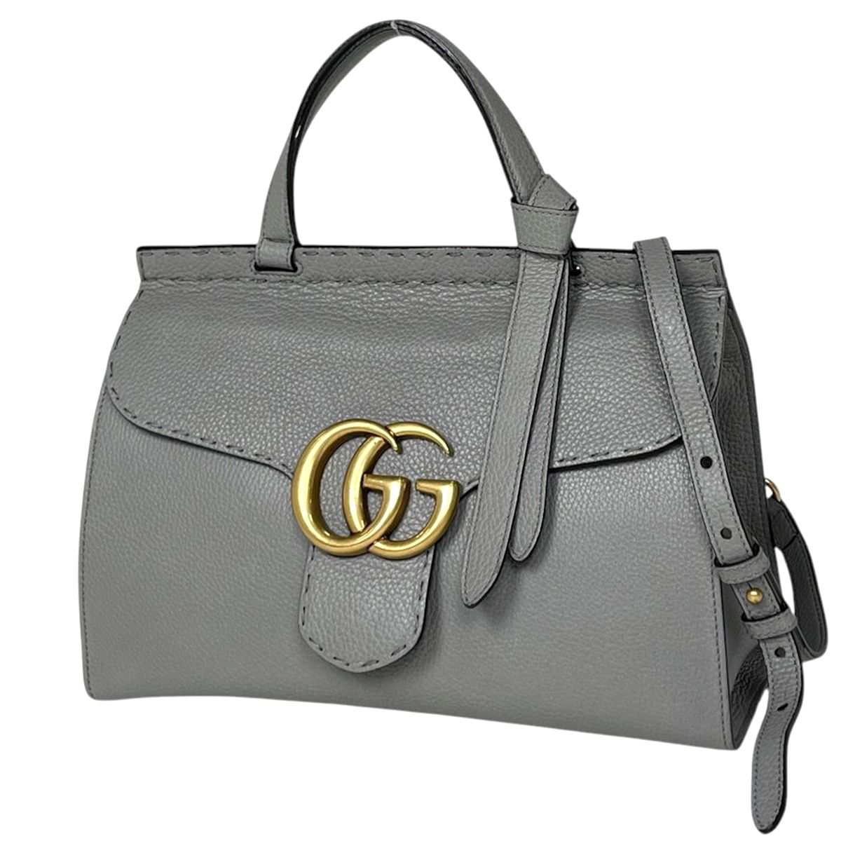 Gucci Handbag GG Marmont 2-Way Leather Light Gray