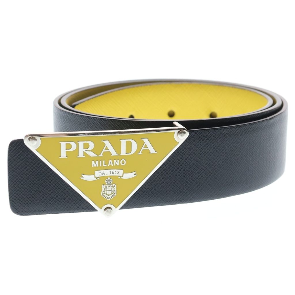 Prada Saffiano Triangle Logo Reversible Leather Belt with Metal Buckle 34 85 — view 4