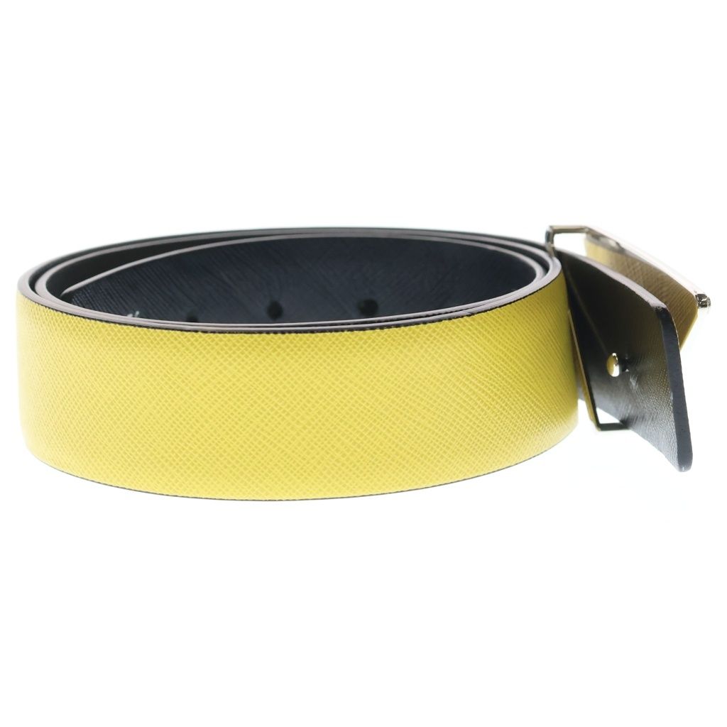 Prada Saffiano Triangle Logo Reversible Leather Belt with Metal Buckle 34 85 — view 3