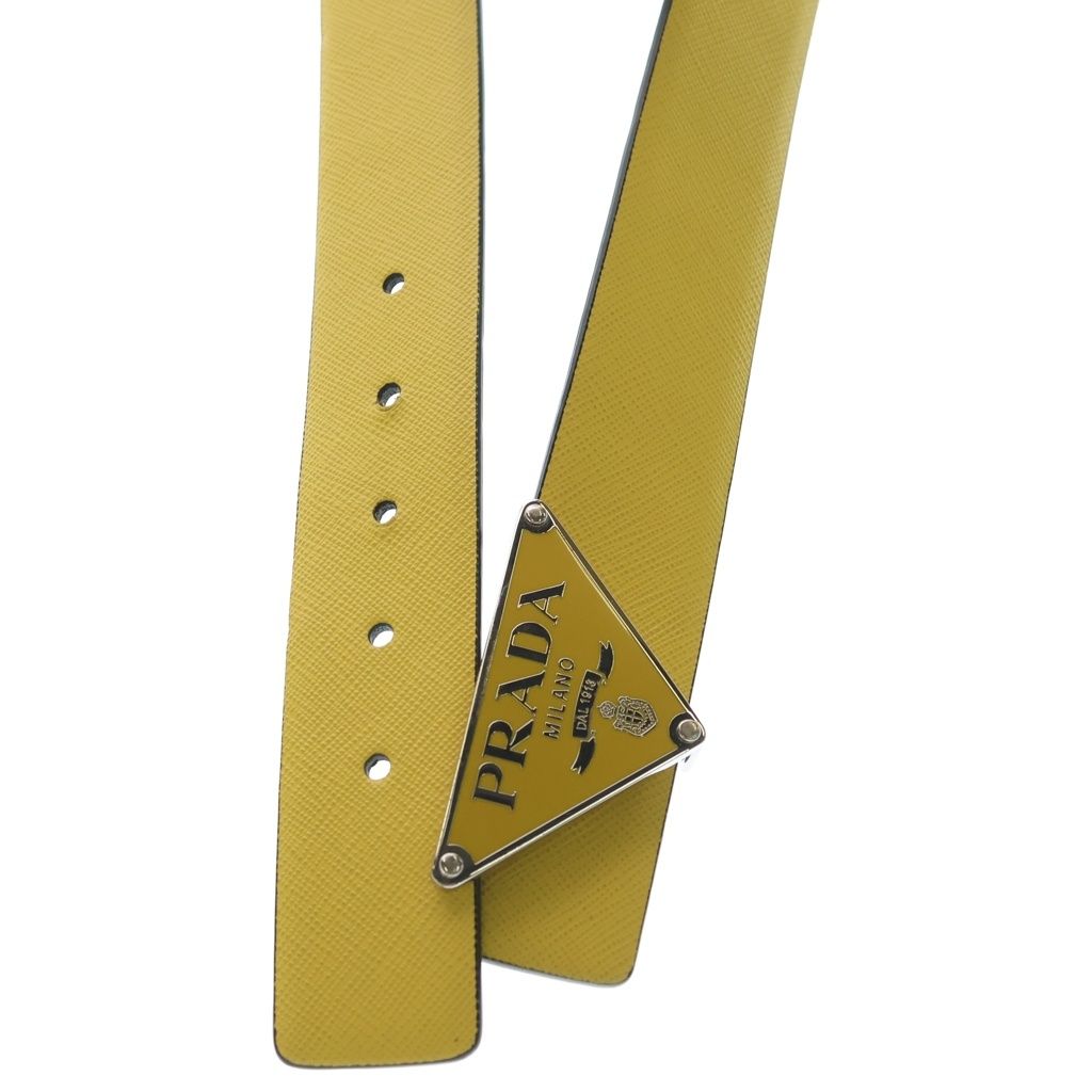 Prada Saffiano Triangle Logo Reversible Leather Belt with Metal Buckle 34 85 — view 5