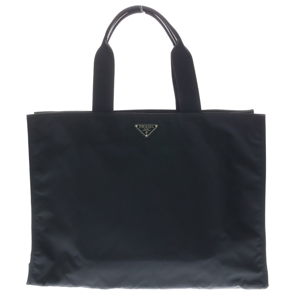 Prada Tote Bag Tessuto Black Nylon Leather Silver