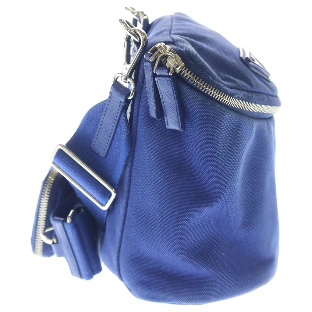 Prada Canapa Triangle Logo Mini Shoulder Bag Blue Canvas Silver — view 3