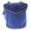 Prada Canapa Triangle Logo Mini Shoulder Bag Blue Canvas Silver