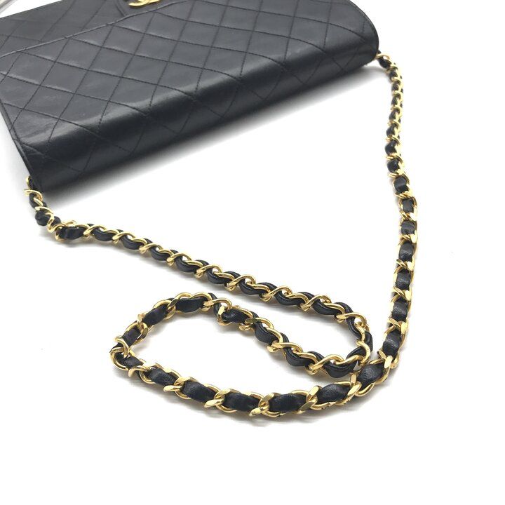 Chanel CC Logo Lambskin Leather Chain Shoulder Bag Black Push Lock — view 7
