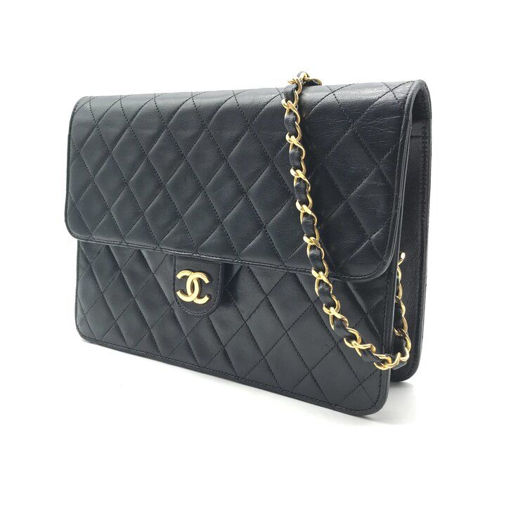 Chanel CC Logo Lambskin Leather Chain Shoulder Bag Black Push Lock — view 2