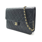 Chanel CC Logo Lambskin Leather Chain Shoulder Bag Black Push Lock — view 2