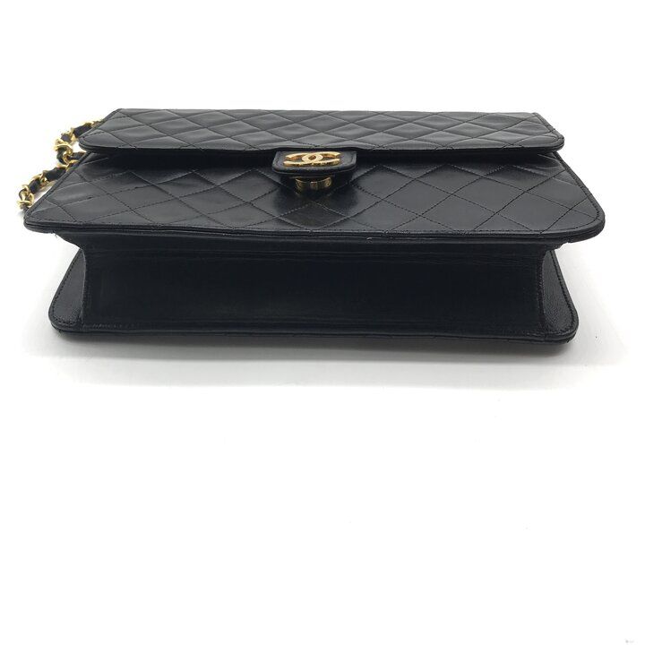 Chanel CC Logo Lambskin Leather Chain Shoulder Bag Black Push Lock — view 4