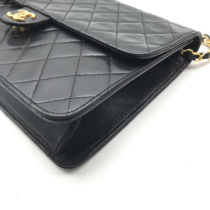 Chanel CC Logo Lambskin Leather Chain Shoulder Bag Black Push Lock — view 6