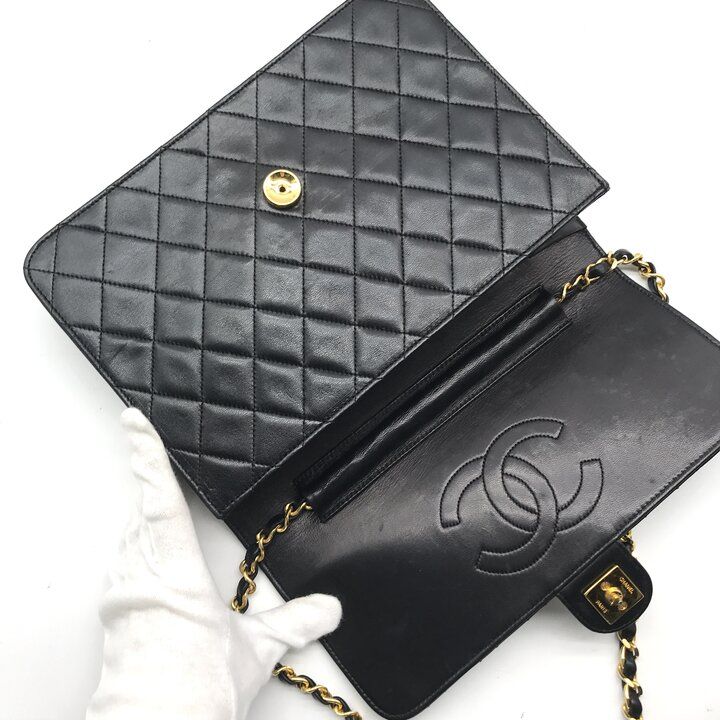 Chanel CC Logo Lambskin Leather Chain Shoulder Bag Black Push Lock — view 8