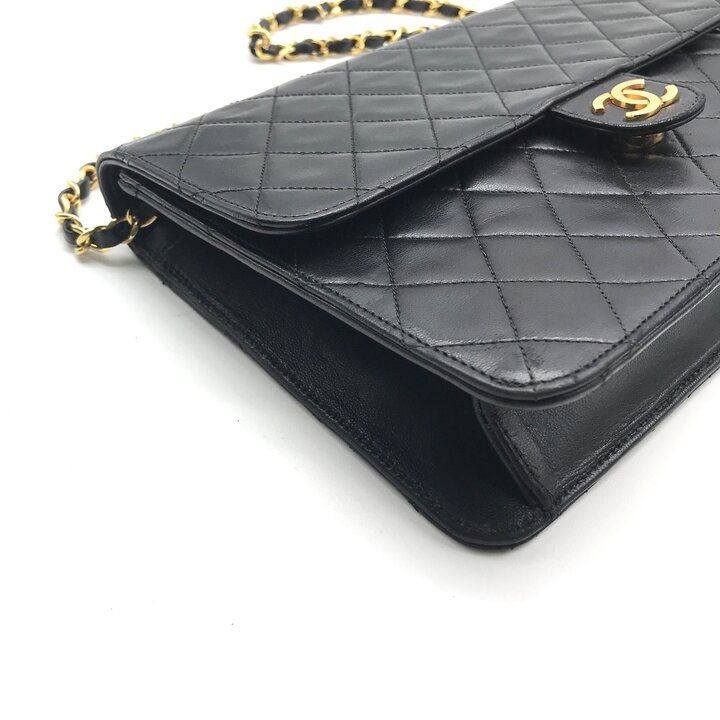 Chanel CC Logo Lambskin Leather Chain Shoulder Bag Black Push Lock — view 5