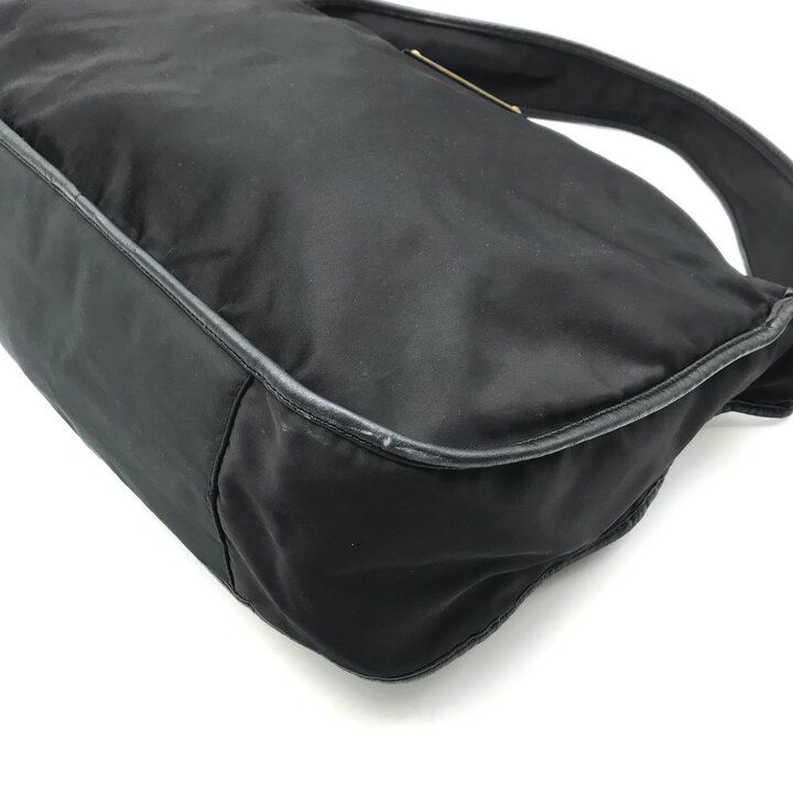 Prada Shoulder Bag Gold Nylon Tessuto Triangle Logo Black — view 6
