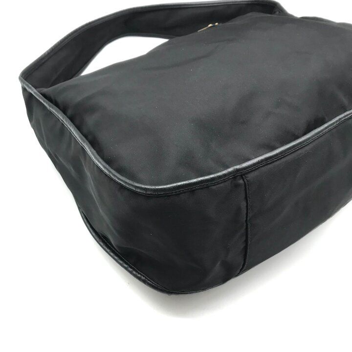 Prada Shoulder Bag Gold Nylon Tessuto Triangle Logo Black — view 5