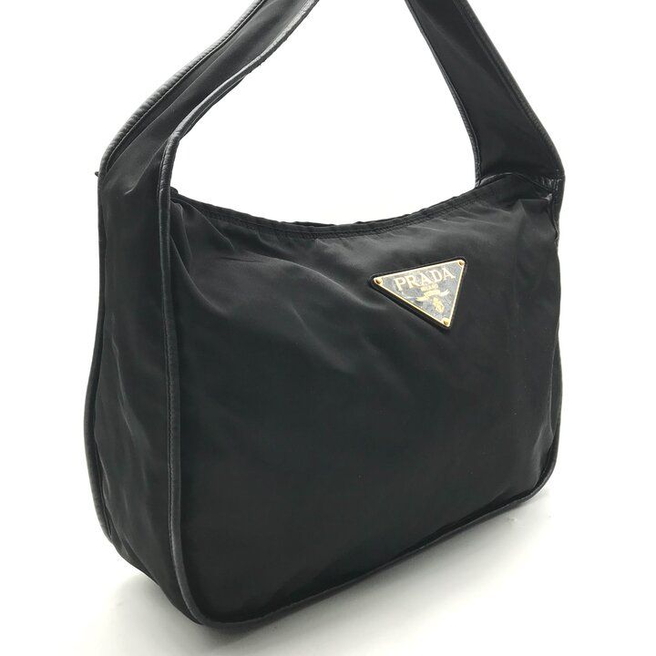Prada Shoulder Bag Gold Nylon Tessuto Triangle Logo Black — view 2