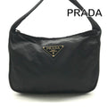 Prada Shoulder Bag Gold Nylon Tessuto Triangle Logo Black