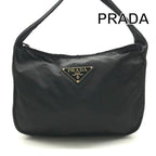 Prada Shoulder Bag Gold Nylon Tessuto Triangle Logo Black