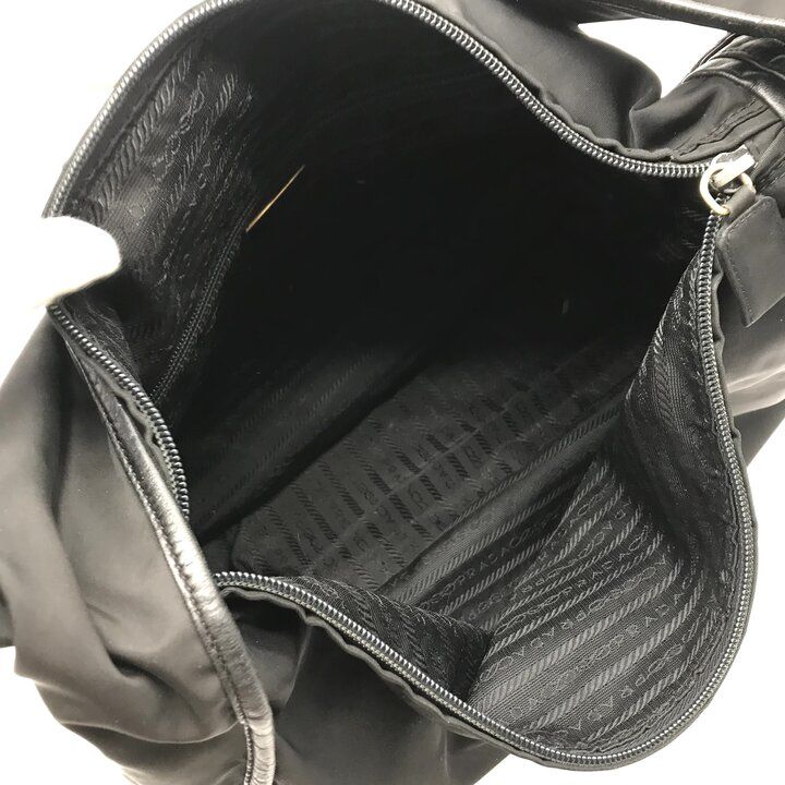 Prada Shoulder Bag Gold Nylon Tessuto Triangle Logo Black — view 8