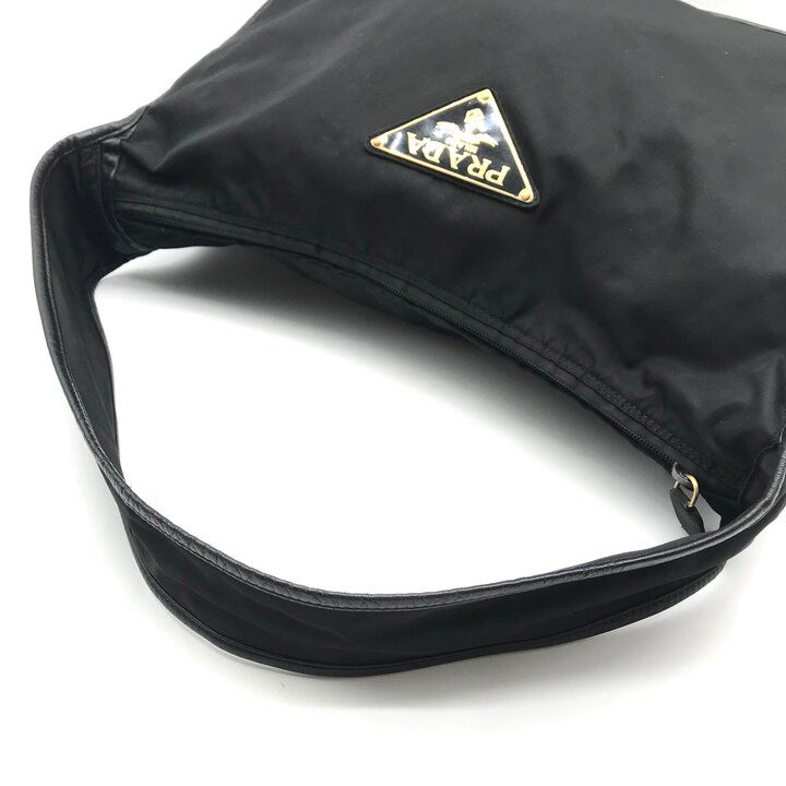 Prada Shoulder Bag Gold Nylon Tessuto Triangle Logo Black — view 7