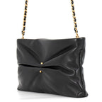 Chanel Chain Shoulder Bag CC Logo Clutch Faux Pearl Shiny Lambskin 2-Way Black — view 2