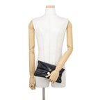 Chanel Chain Shoulder Bag CC Logo Clutch Faux Pearl Shiny Lambskin 2-Way Black — view 4
